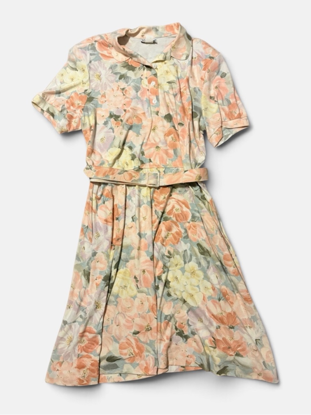 VINTAGE 80s 90s Sanibel Sport Floral Belted Midi Dress XL USA
